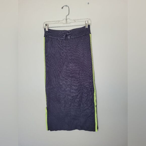 Anthropologie Ribbed Knit Skirt Sporty Midi Sleek Loungewear Ribknit Gray Medium - Picture 7 of 12